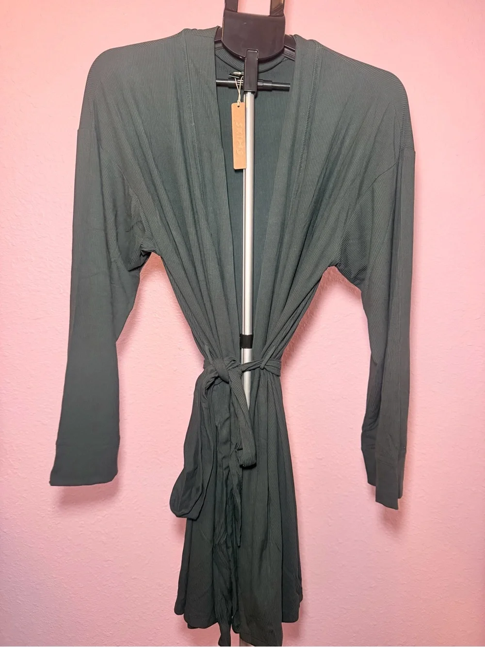 SKIMS Lightweight Open Front Tie-Waist robe- Deep cypress